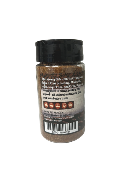 Hi-West Coffee & Cane Seasoning bottle, adding unique flavor to any dish without added salt.